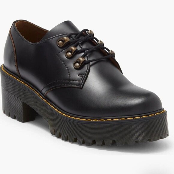Dr. Martens Shoes - Dr. Martens Black Leona Lug Sole Platform Derby Oxford Shoes Women's Size 8 NEW